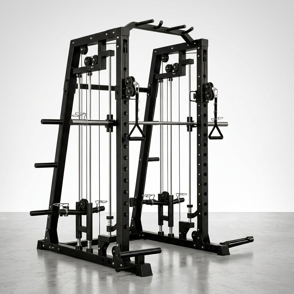 Smith Machine Home Gym, 2200LB Power Cage with Dual Pulley Cable Systems, LAT Pull-Down, Leg Hold-Down & 20+ Attachments for Full Body Workouts — Studio Shot