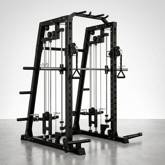 Smith Machine Home Gym, 2200LB Power Cage with Dual Pulley Cable Systems, LAT Pull-Down, Leg Hold-Down & 20+ Attachments for Full Body Workouts — Studio Shot