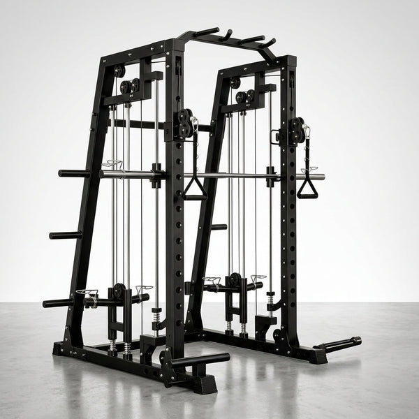 Smith Machine Home Gym, 2200LB Power Cage with Dual Pulley Cable Systems, LAT Pull-Down, Leg Hold-Down & 20+ Attachments for Full Body Workouts — Studio Shot