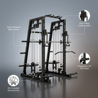 Smith Machine Home Gym, 2200LB Power Cage with Dual Pulley Cable Systems, LAT Pull-Down, Leg Hold-Down & 20+ Attachments for Full Body Workouts — infographic