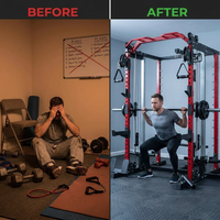 Smith Machine Home Gym, Multi-Function Power Cage with Dual Pulley Cable Crossover System, All-In-One Squat Rack with Smith Bar and Strength Training Attachments for Full-Body Workouts — Before & After
