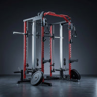 Smith Machine Home Gym, Multi-Function Power Cage with Dual Pulley Cable Crossover System, All-In-One Squat Rack with Smith Bar and Strength Training Attachments for Full-Body Workouts — Studio Shot