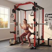 Smith Machine Home Gym, Multi-Function Power Cage with Dual Pulley Cable Crossover System, All-In-One Squat Rack with Smith Bar and Strength Training Attachments for Full-Body Workouts — Lifestyle