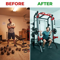 Smith Machine Home Gym Built for Complete Strength Training, 2200LBS Capacity, Dual Cable Pulley Systems, LAT Pull-Down — Before & After