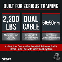 Smith Machine Home Gym Built for Complete Strength Training, 2200LBS Capacity, Dual Cable Pulley Systems, LAT Pull-Down — Results & Stats
