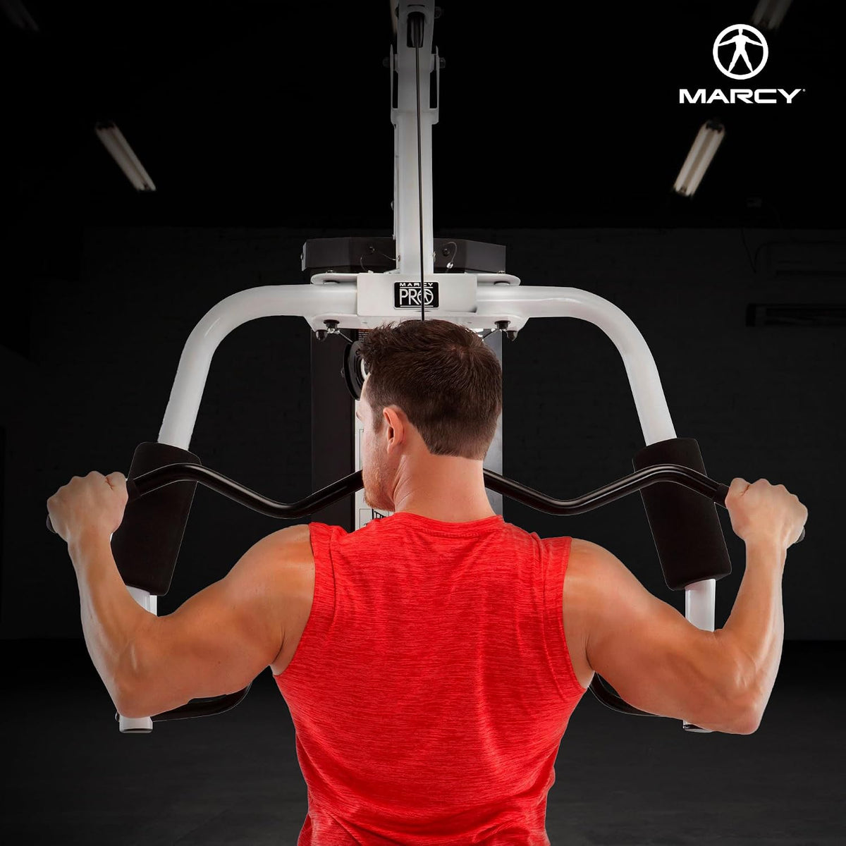 Home Gym Workout Station with Curl Pad, Lat Pulldown, Leg Developer & Weights, White