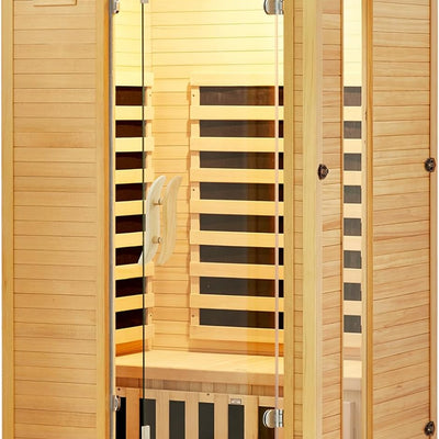 2024 Upgrade 1 to 2 Person Infrared Sauna, Low EMF Infrared Sauna for Home, Indoor Sauna Room, Hemlock Wooden Far Infrared Sauna, Dry Sauna with Bluetooth Speakers, LED Reading and Chromotherapy Lamp