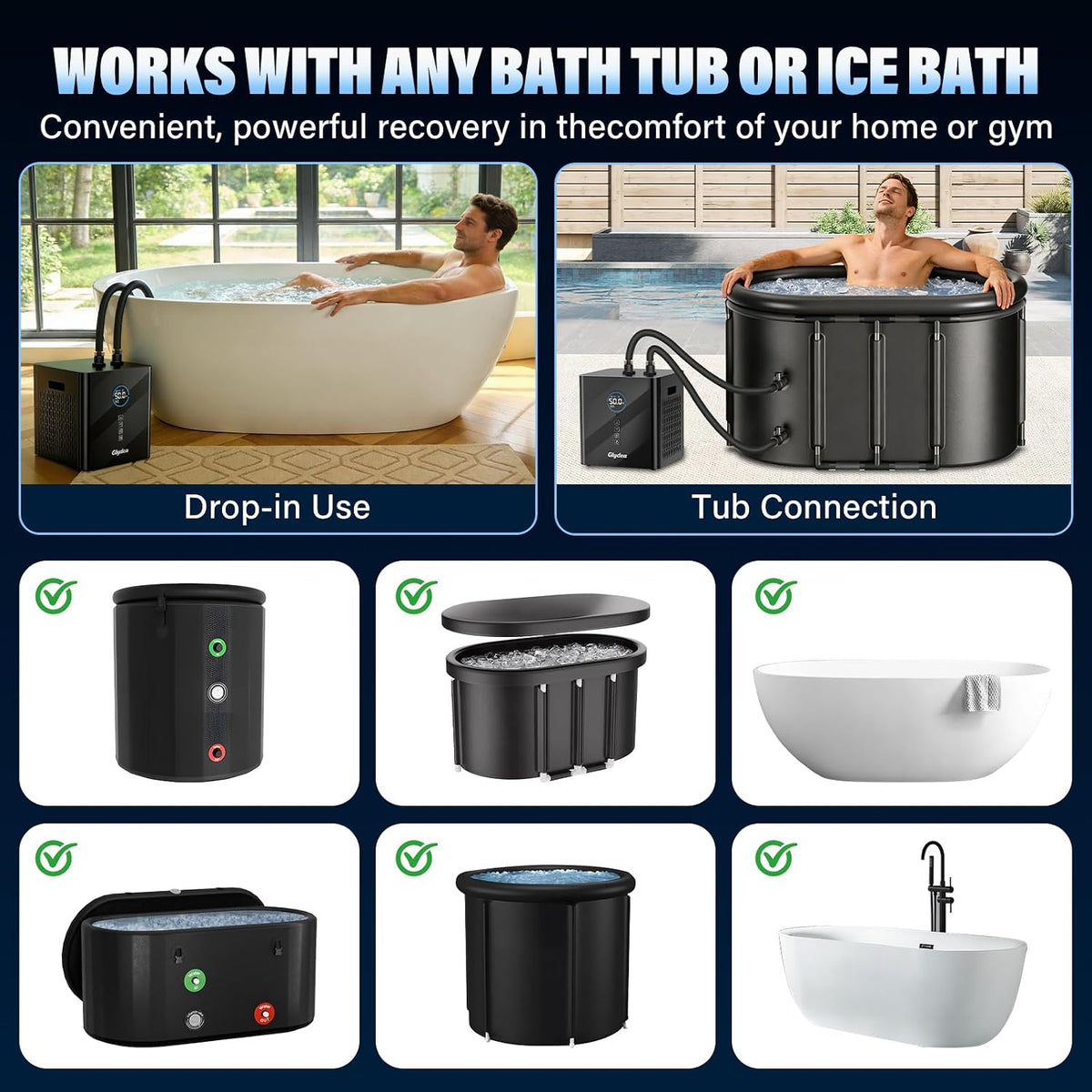 Ice Bath Chiller for Cold Plunge Tubs, 1/3HP 330W  Cold Plunge Water Chiller with Built-In Ozone Function, 24/7 Water Flow, Dual Filtration, Upgraded Hose and Pump, Large LED Color Display
