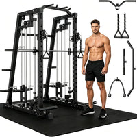 Smith Machine Home Gym, 2200LB Power Cage with Dual Pulley Cable Systems, LAT Pull-Down, Leg Hold-Down & 20+ Attachments for Full Body Workouts