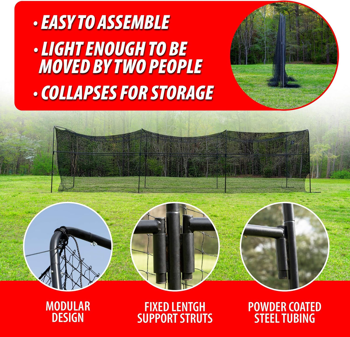 40 Foot Collapsable Batting Cage, Perfect Baseball Batting Cage, Softball Batting Cage, Complete Package with Frame and Netting. Freestanding Portable Batting Cage for Backyard