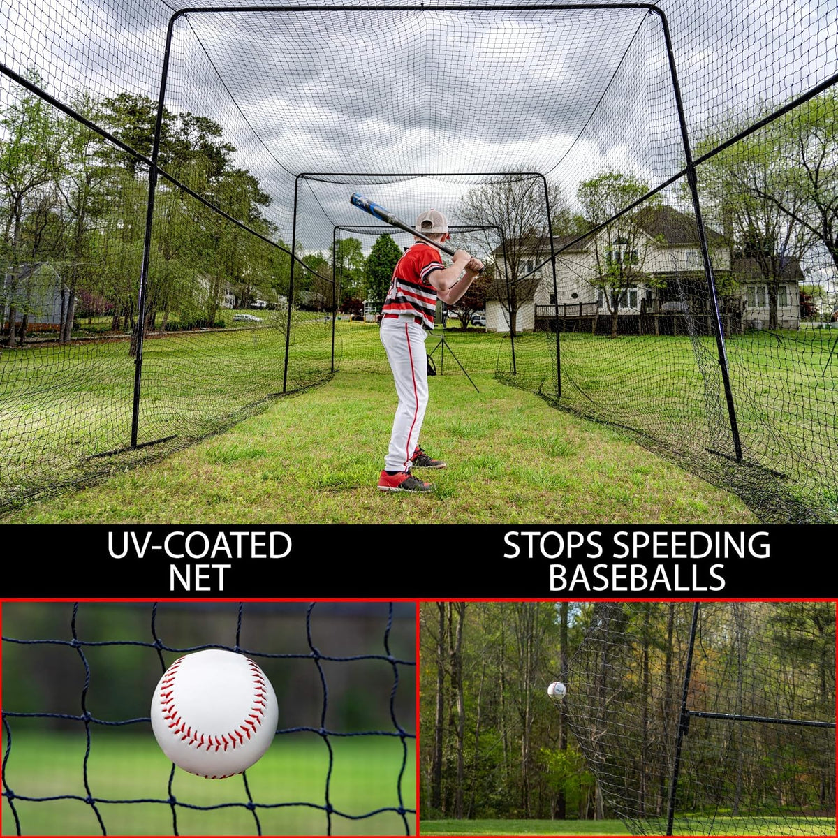 40 Foot Collapsable Batting Cage, Perfect Baseball Batting Cage, Softball Batting Cage, Complete Package with Frame and Netting. Freestanding Portable Batting Cage for Backyard