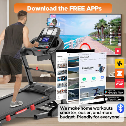 5.1HP Folding Treadmill for Home with 20% Auto Incline, 300-400 LB Capacity, Portable Foldable Treadmill, FREE APP Control, Adjustable Tablet Holder,12Mph Speed,71 Programs,Knee Straps Gift