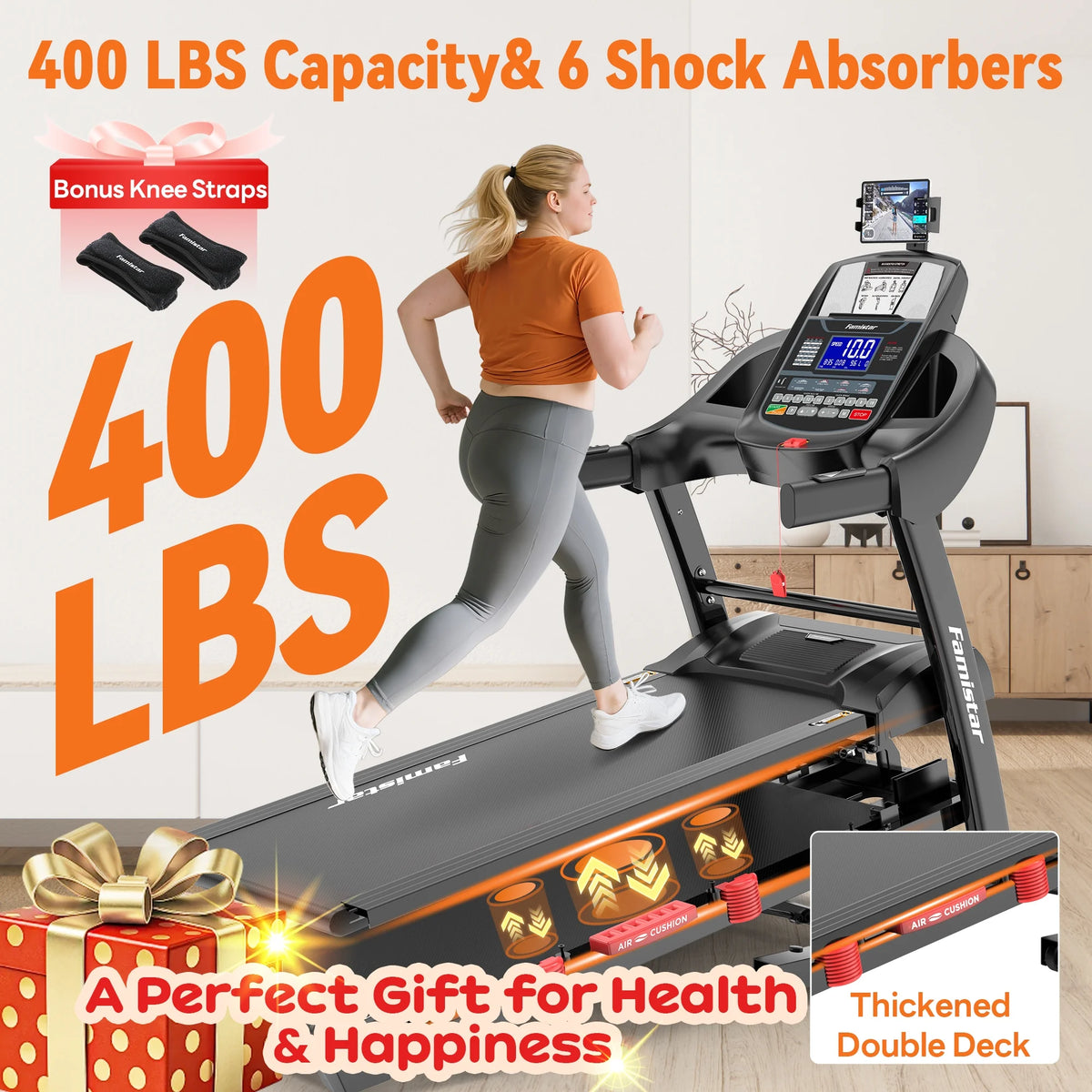 5.1HP Folding Treadmill for Home with 20% Auto Incline, 300-400 LB Capacity, Portable Foldable Treadmill, FREE APP Control, Adjustable Tablet Holder,12Mph Speed,71 Programs,Knee Straps Gift