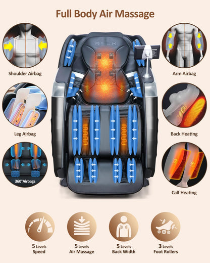 Massage Chair Full Body, 20 Modes Zero Gravity Sl-Track Shiatsu Massage Chair Built-In Heat System, Airbag Massage with Body Scan, Deep Yoga Stretch, Calfrest Extension and AI Control(Black)
