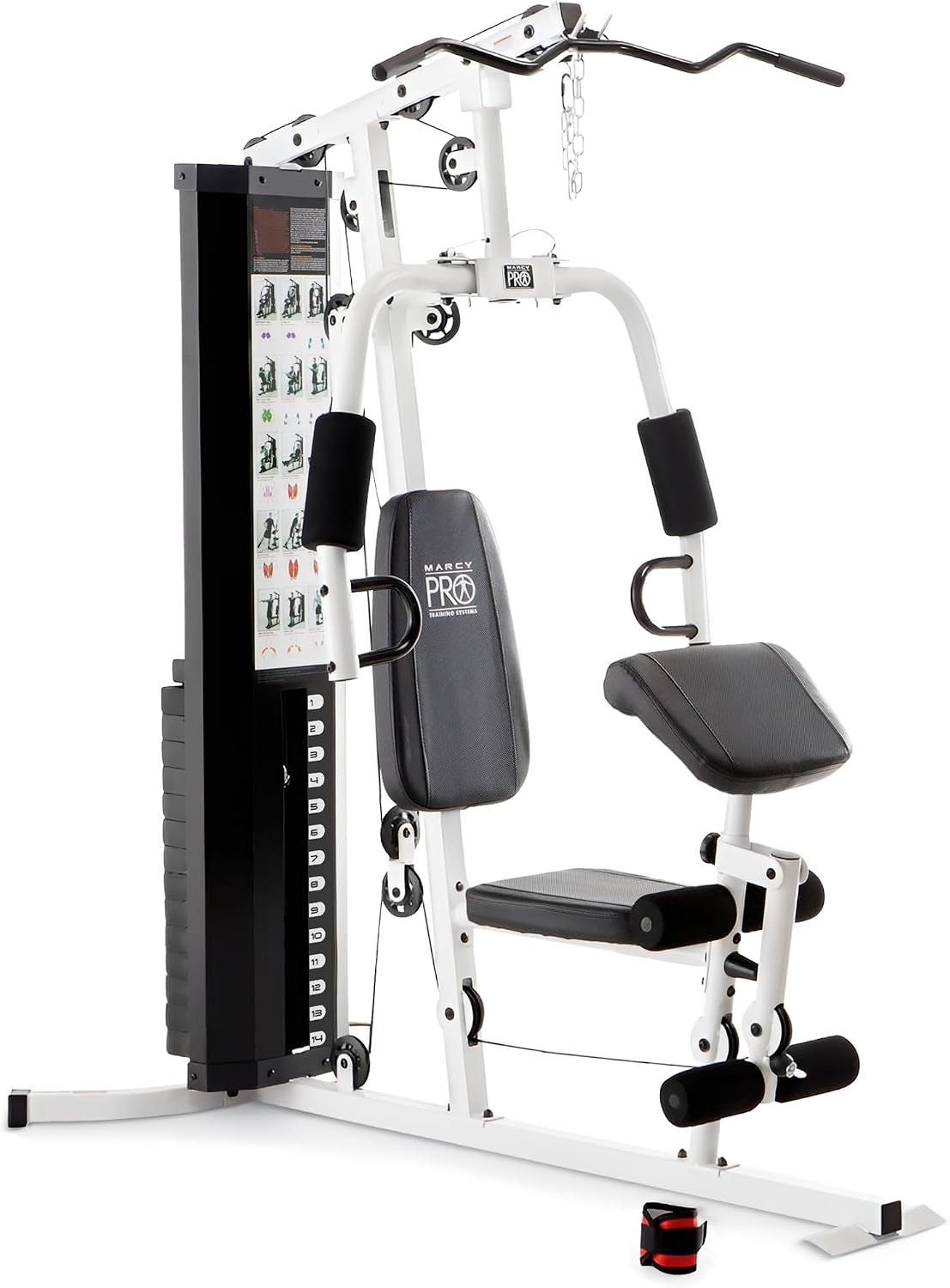 Home Gym Workout Station with Curl Pad, Lat Pulldown, Leg Developer & Weights, White