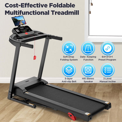 3.7HP Folding Treadmill for Home W/ APP Control, 300Lbs Capacity, Adjustable Incline, 64+7 Programs, Bluetooth Speakers, Electric Treadmill Running Machine, Knee Strap Gift