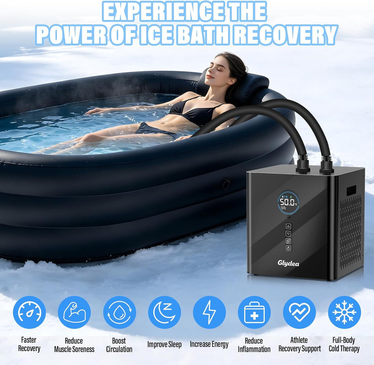Ice Bath Chiller for Cold Plunge Tubs, 1/3HP 330W  Cold Plunge Water Chiller with Built-In Ozone Function, 24/7 Water Flow, Dual Filtration, Upgraded Hose and Pump, Large LED Color Display