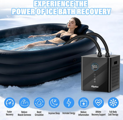 Ice Bath Chiller for Cold Plunge Tubs, 1/3HP 330W  Cold Plunge Water Chiller with Built-In Ozone Function, 24/7 Water Flow, Dual Filtration, Upgraded Hose and Pump, Large LED Color Display