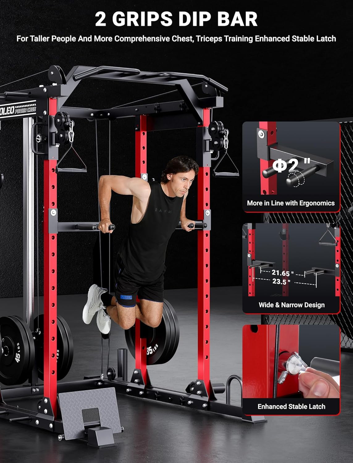 Smooth Pulley System Power Cage, Adjustable Cable Crossover Power Rack, Multi-Functional Cable Machine for Home Gym