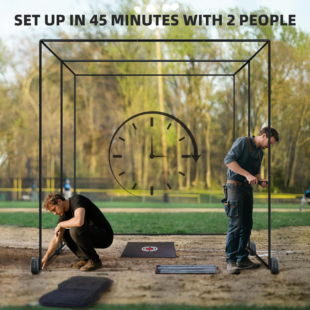 Mobile Baseball Batting Cage 24Ft, Portable Heavy-Duty Baseball Hitting Cage W/Wheels, Wheel-Based Softball Batting Cage, Fully Enclosed Batting Cage Tunnel Complete Kit W/Frame and Netting