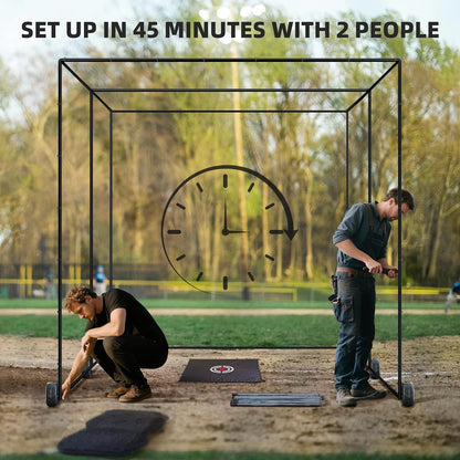 Mobile Baseball Batting Cage 24Ft, Portable Heavy-Duty Baseball Hitting Cage W/Wheels, Wheel-Based Softball Batting Cage, Fully Enclosed Batting Cage Tunnel Complete Kit W/Frame and Netting