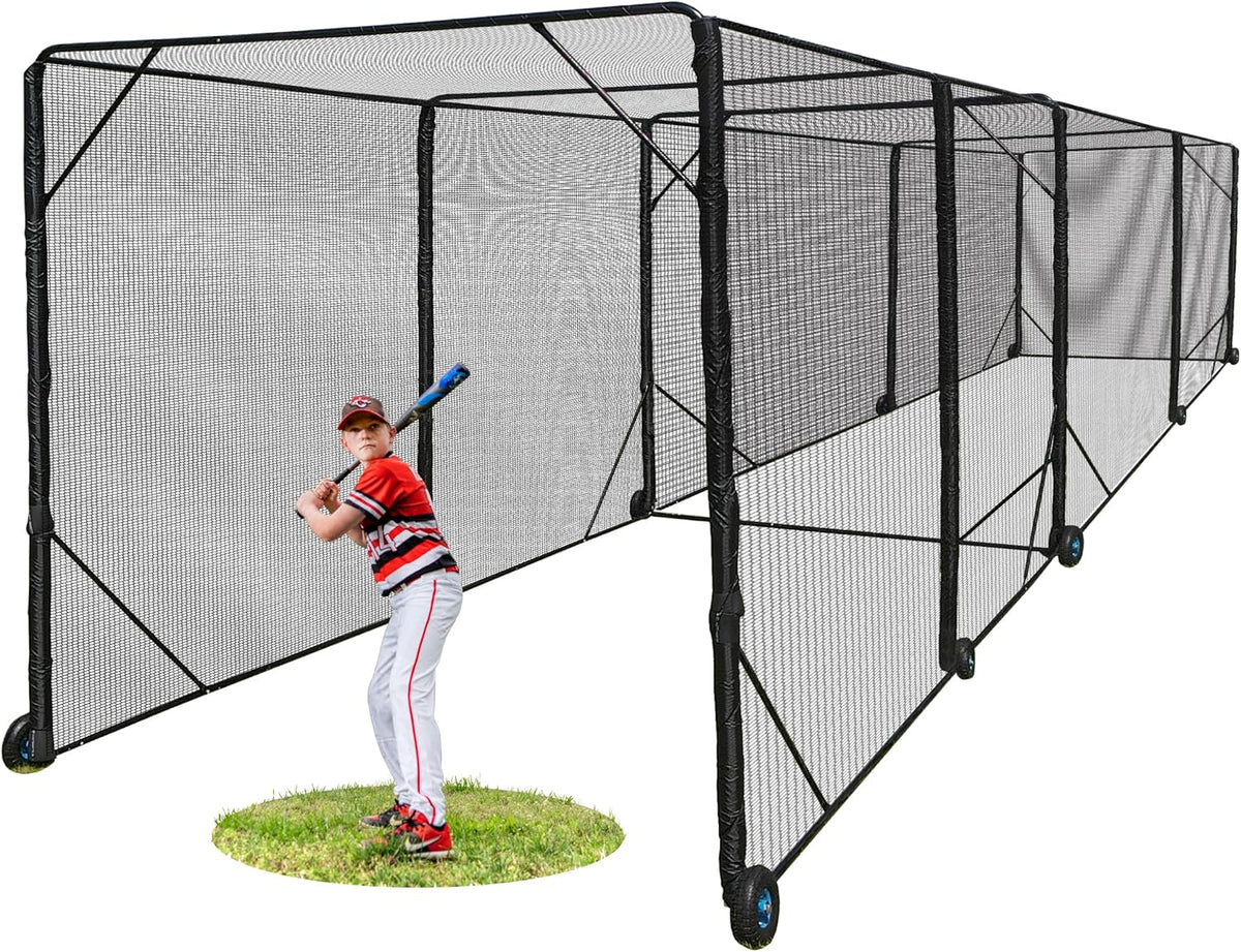 Heavy Duty Baseball & Softball Batting Cage with Wheels – Commercial-Grade Portable Batting Cage for Backyard, Driveway, Training & Club Use | Heavy Steel Frame, Wheels Included | Easy Setup (40 FT)