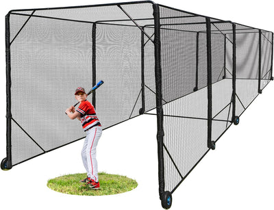 Heavy Duty Baseball & Softball Batting Cage with Wheels – Commercial-Grade Portable Batting Cage for Backyard, Driveway, Training & Club Use | Heavy Steel Frame, Wheels Included | Easy Setup (40 FT)